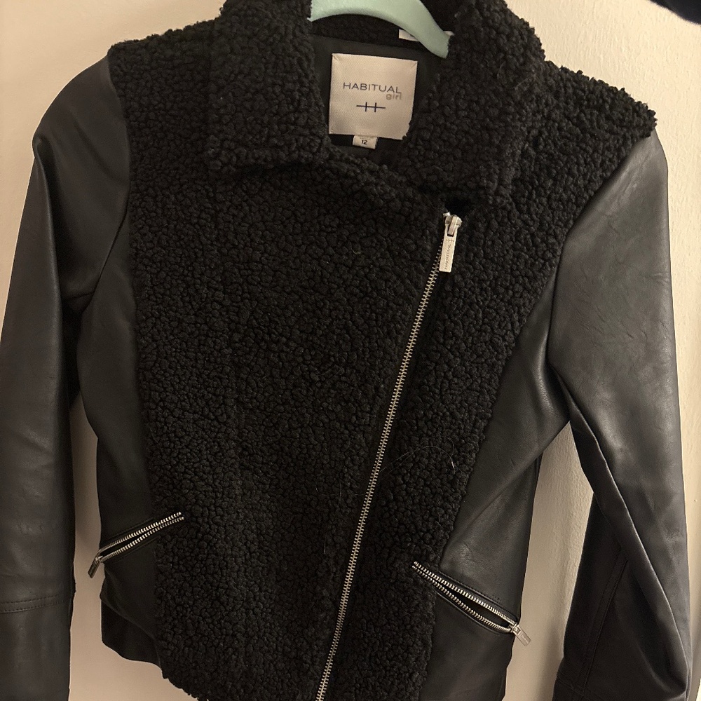 Kids black faux leather jacket with pockets
